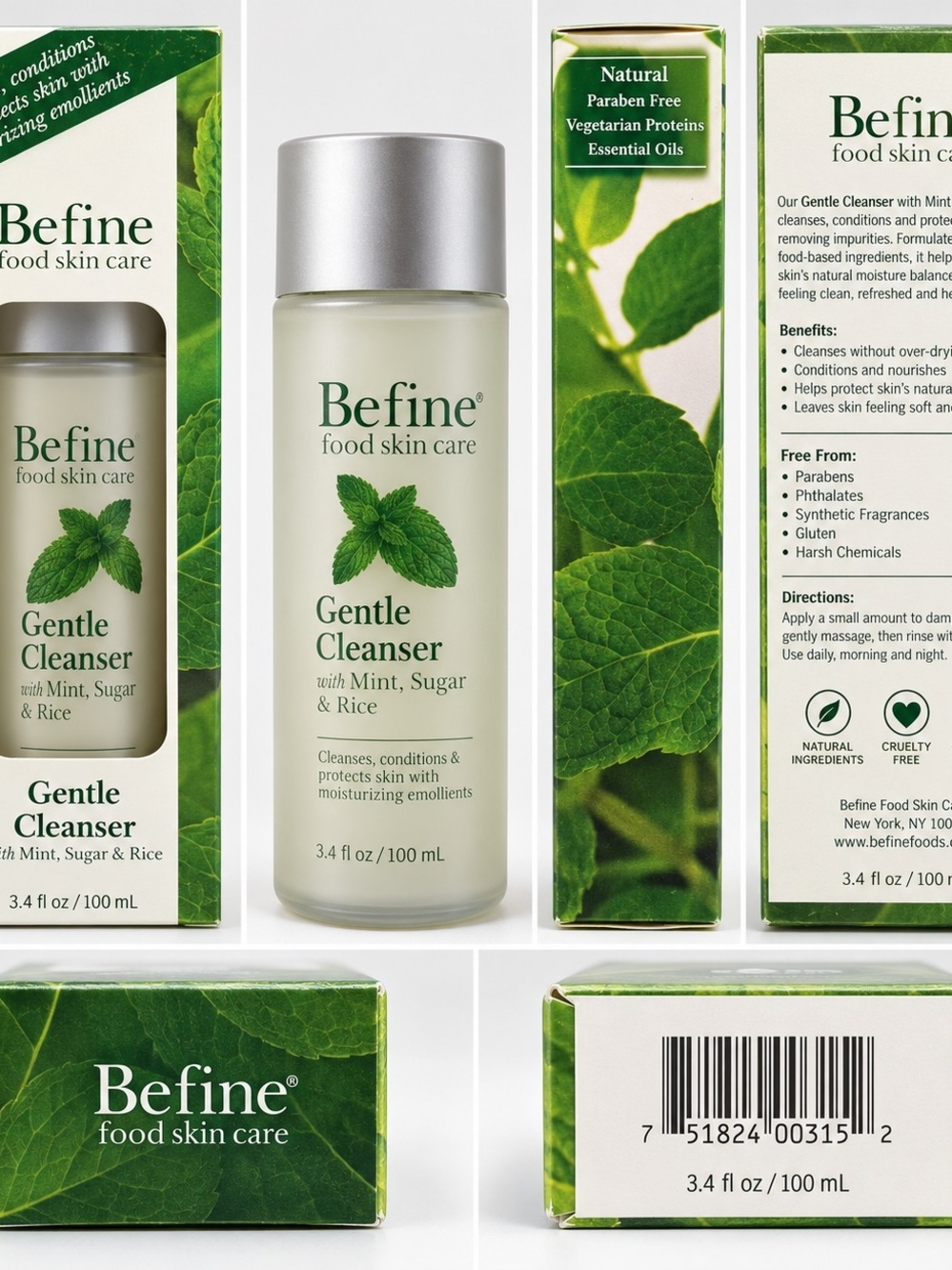 Gentle Cleanser with Mint, Sugar & Rice — Green Bottle